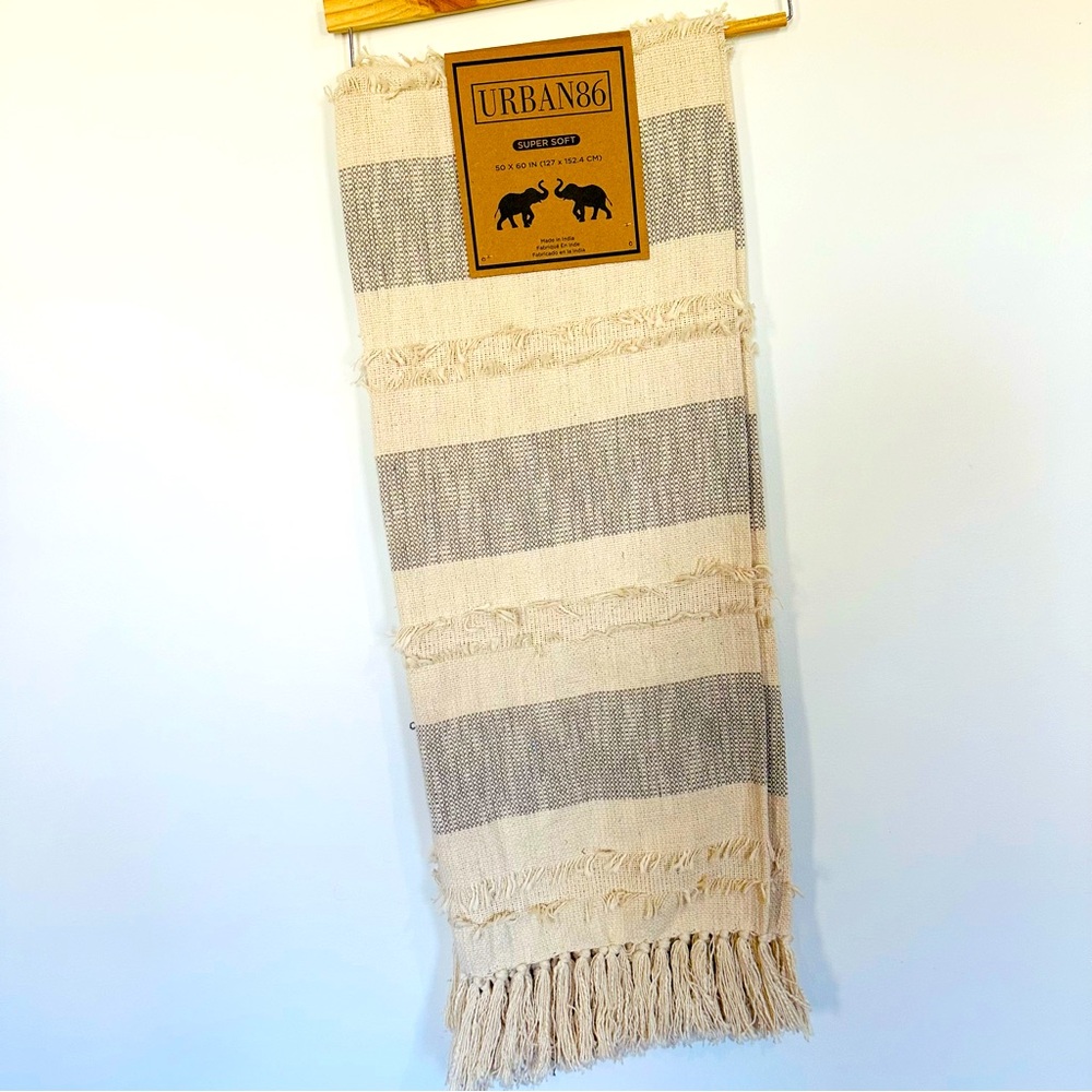 Urban86 fringe boho stripe throw blanket